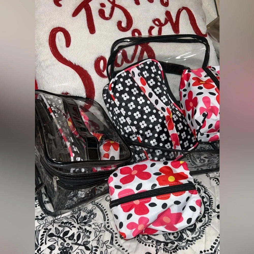 Floral and Clear Cosmetic Bag Set